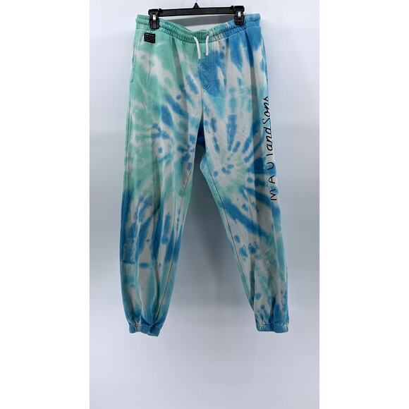 MAUI AND SONS Women's Blue-Green Tie-Dye Drawstring Casual Sweatpants SZ L - Picture 1 of 10